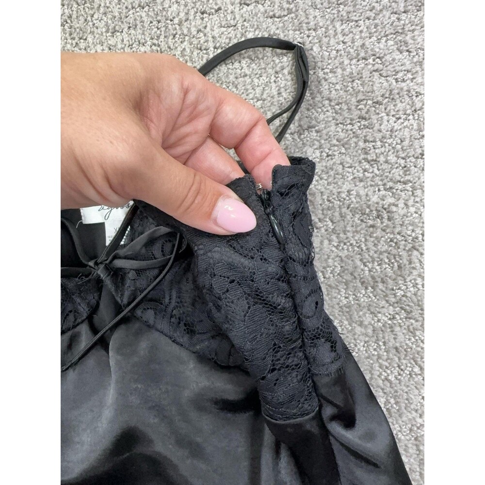 Vigoss Cami Babydoll Top Women XL Black Lace Satin Crop Bow Y2K Coquette Sexy - Picture 3 of 8